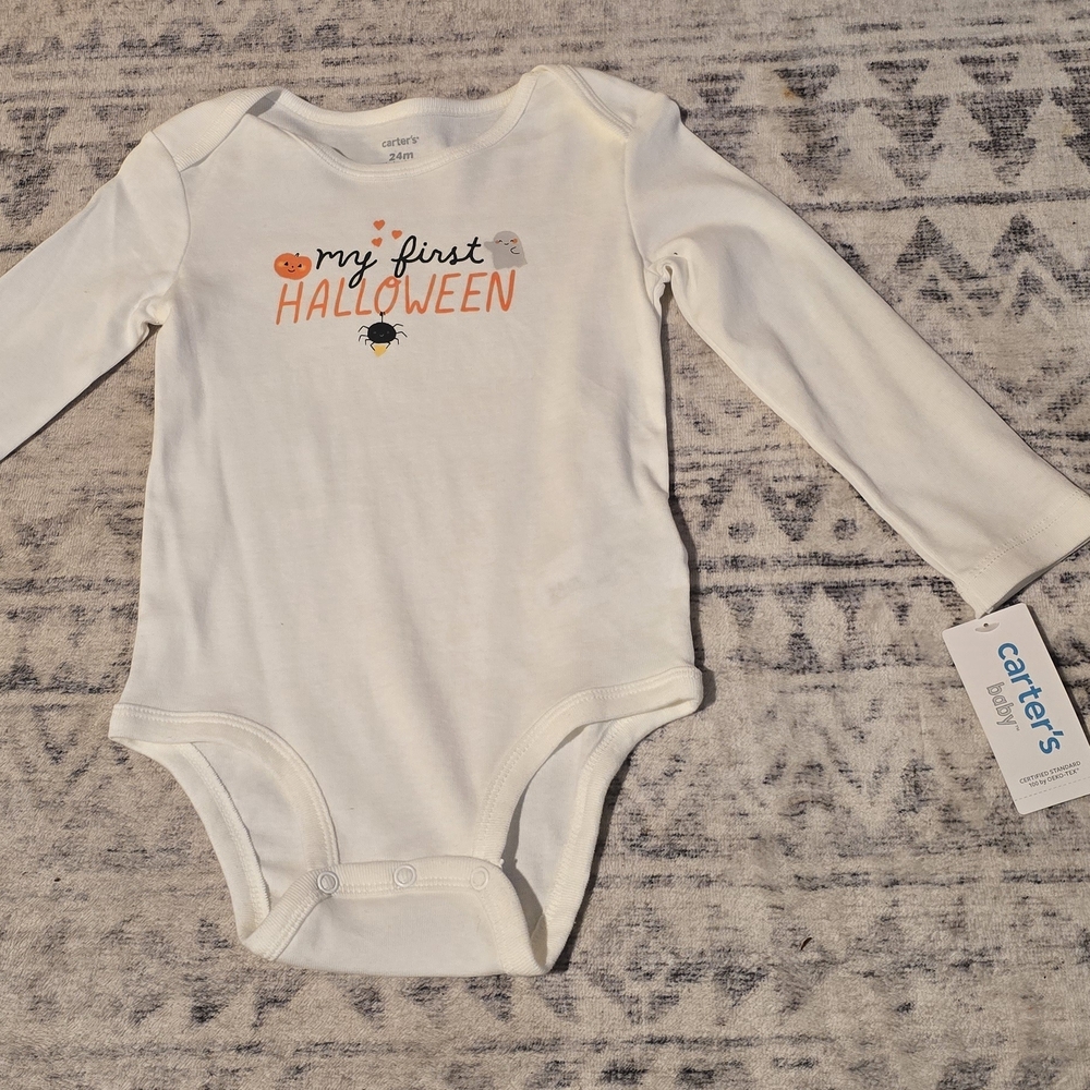 Carter's White Long-Sleeve 'My First Halloween' Bodysuit Size 24M NWT